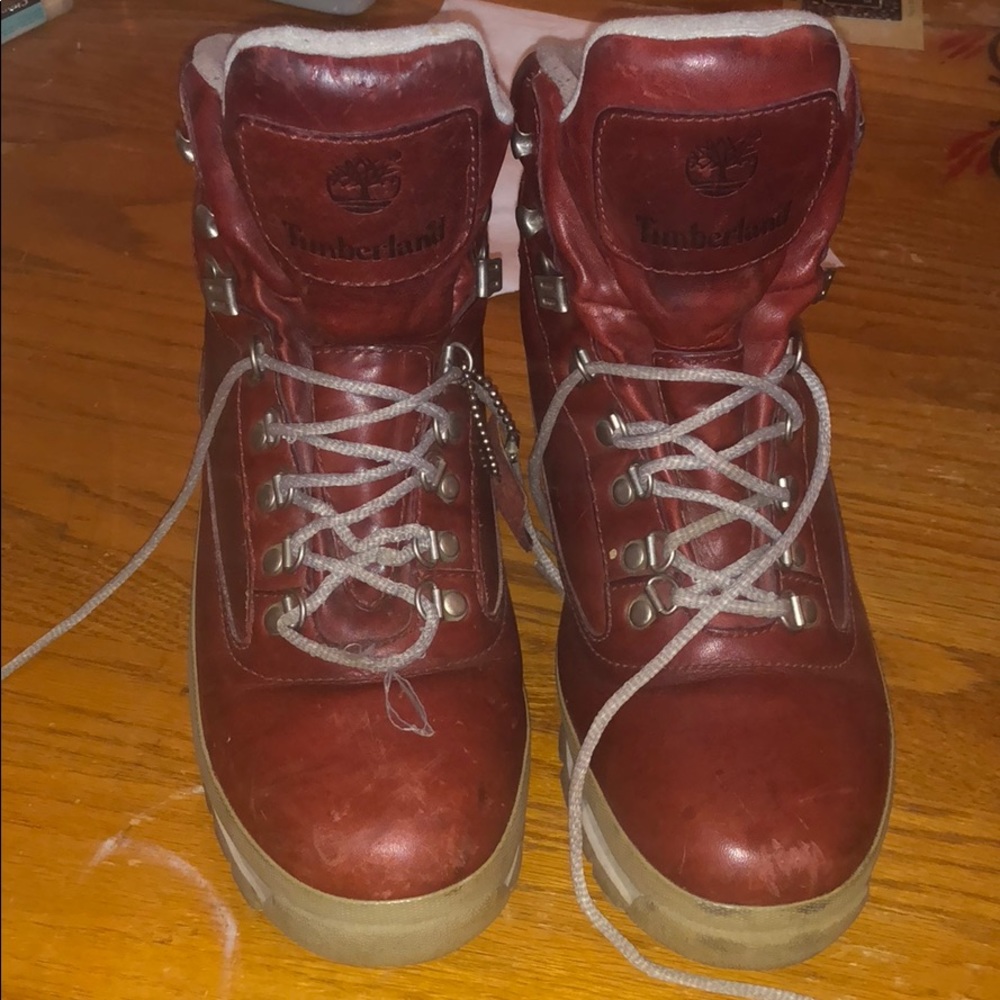 Red Timberland boots